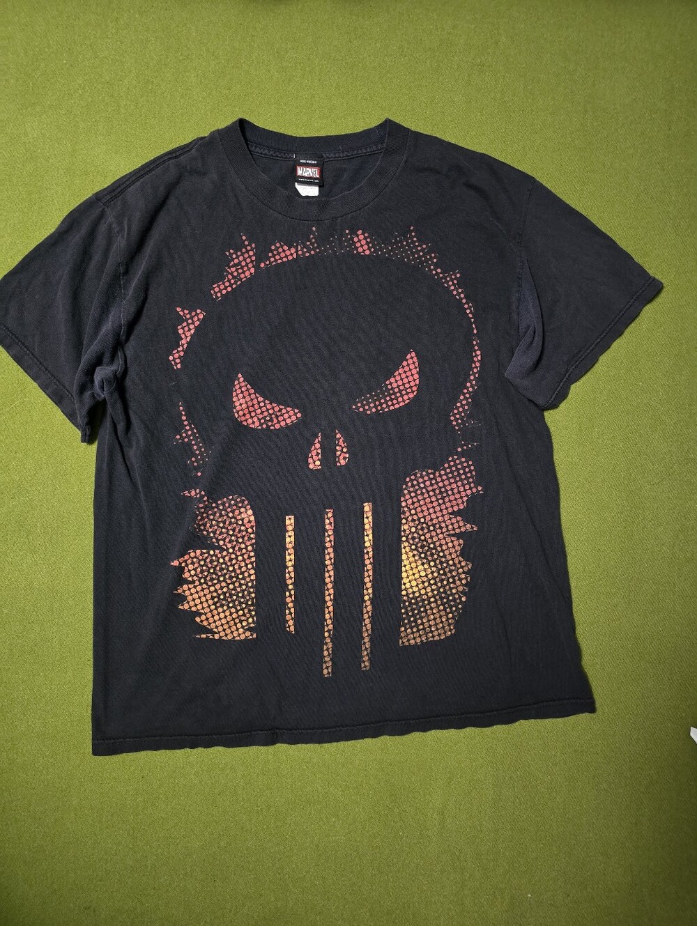 Y2K Marvel Black Tee with Red and Orange Punisher Skull